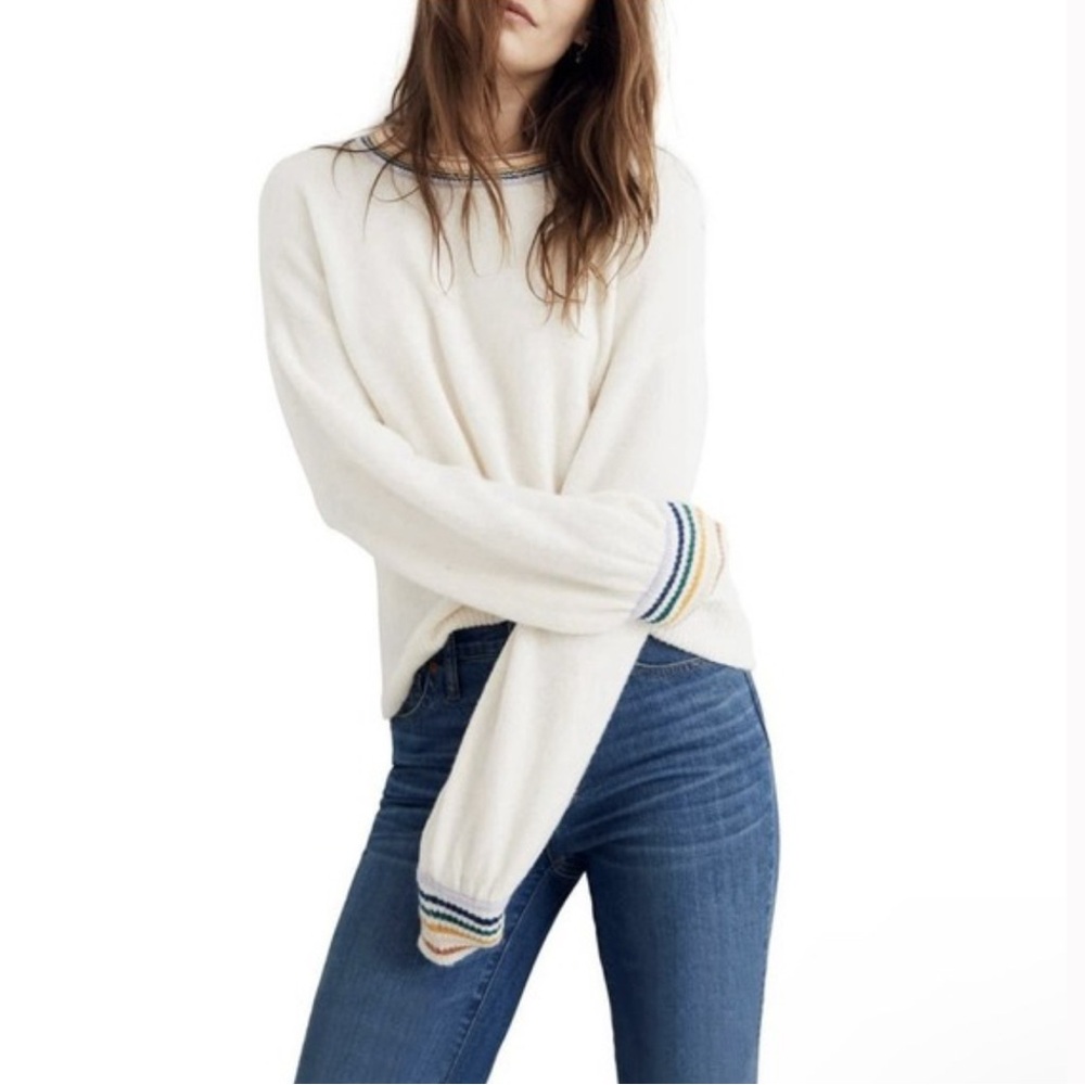 MADEWELL Gladwell Rainbow Trim Balloon Sleeve Wool Blend Sweater - XL